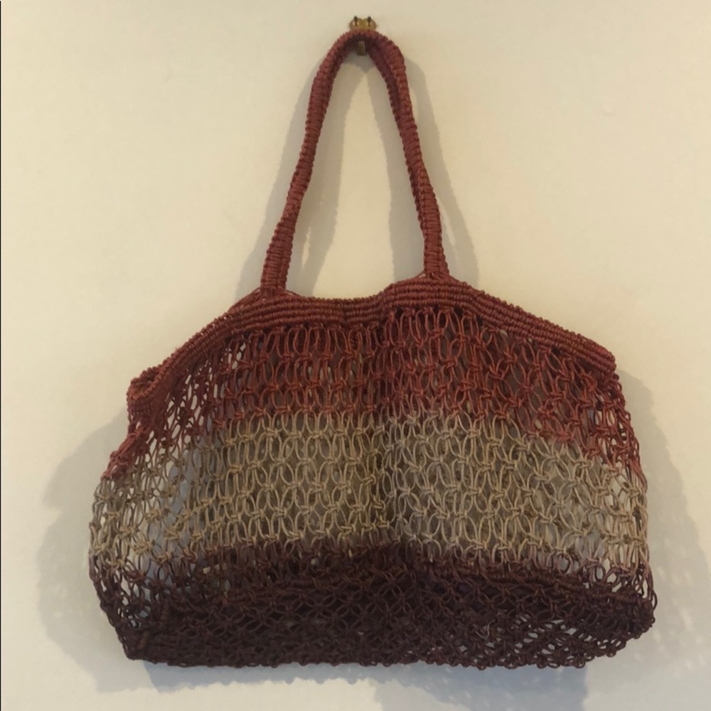 Free People Red ombre jute tote wildflower NWOT - Picture 3 of 7